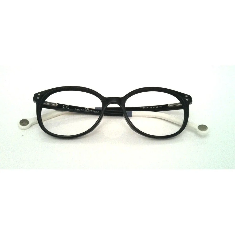 Carolina Herrera VHE612 Black & White Eyeglass Frames Women's Round Cat